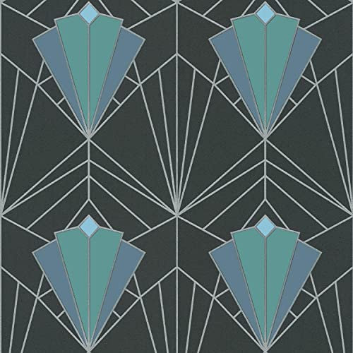 Full Roll Isadora Teal Silver Wallpaper Paste The Wall Glitter Textured Vinyl