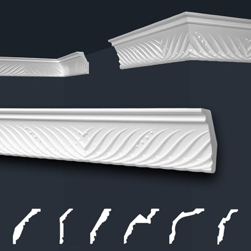 Marbet Deckenleisten weiß Sparpaket aus Styropor EPS - Stuckleisten gemustert, im traditionellen Design - (2 Meter B-47) Styroporleiste Winkelleiste Wandleiste