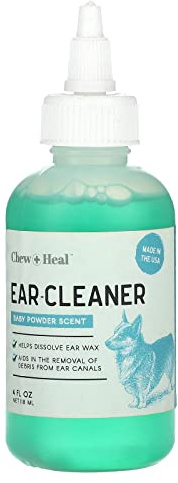 Chew + Heal Dog Ear Cleaner Solution | 4 oz (118ml) Dropper | Pet Ear Wash for Dogs & Cats to Prevent Infections & Remove Wax | Soothing Aloe, Witch Hazel & Tea Tree Oil | Gentle, Vet-Approved Formula