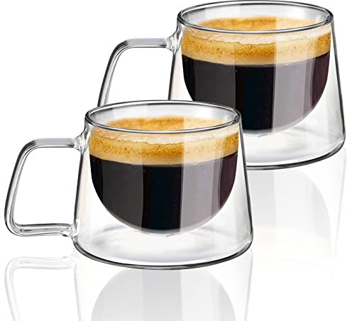 KAMEUN Doppelglas Kaffeegläser Kaffeetasse aus Borosilikatglas mit Henkel, 2er Set 300ml Latte Macchiato Thermo- Gläser Doppelwandige für Tee, Cappuccino, Gläser, Latte, Iced Americano, Milch