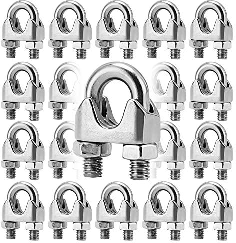 ZEONHEI 20 Stück 10mm Drahtseilklemme, M10 Edelstahl Bügelseilklemme, U-Bolzen Seilklemme Bügelformklemme für Stahlkabel, Draht, Seil, Stahlseil, Silber