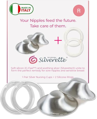 SILVERETTE Cache-tétons originaux en argent 925 pour allaitement, taille standard avec anneaux en silicone O-Feel