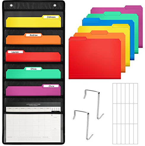 D-FantiX Hängeorganizer Büro ordner mit 6 Großen Taschen, Wandorganizer Hängeaufbewahrung Organizer tür für papier Groß Magazinboard Zeitungshalter für das Zuhause, Büro, Schule