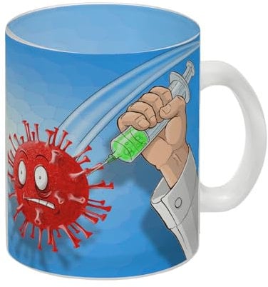 Glas Tasse mit Virus und Spritzen Motiv - Geimpft! Lustiger Impfhumor Impfung gegen Pandemie lustiger Gag für alle die das Virus mit Humor nehmen und allen zeigen wollen das sie