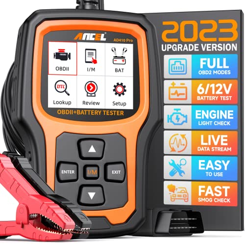 ANCEL AD410 PRO Strumento OBD2 Diagnostico per Auto e Tester Batteria 2 in 1 - Lettore di Codici di Errore per Auto Universale con Funzioni OBD2 Complete, Test Batteria Avviamento Ricarica 6V/12V/24V