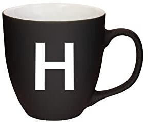 Mahlwerck Jumbotasse, selbst gestalten, große Porzellan-Kaffeetasse, matte Oberfläche, Tasse mit Buchstabe Monogramm, Initiale A-Z, Geschenk, 400 ml, Design Letter, schwarz - H