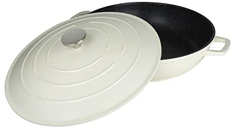 Commichef XR-L32CR 32cm Cast Aluminium Shallow Casserole Dish, Suitable for Oven and All Types of Hob, Perfect for Stews and Casseroles, Cream