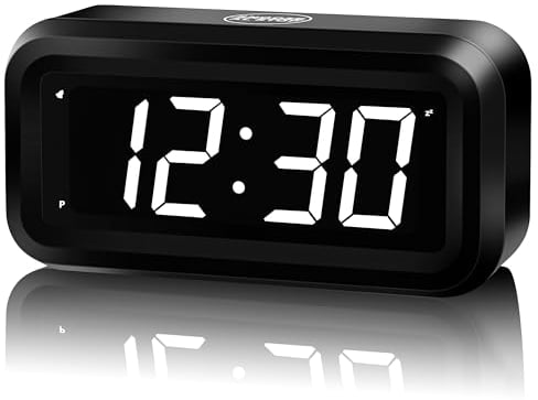KWANWA Alarm Clock, Digital Clock Battery Operated with Big 1.2'' LED Time Display,Adjustable Brightness,12/24Hr,Portable Cordless,Alarm Clocks Bedside for Travel/Wall/Shelf/Desk (White display)