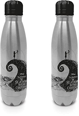 Pyramid International The Nightmare Before Christmas Water Bottle (Silhouette Design) 540ml Metal Water Bottle, Kids Metal Water Bottle - Official Merchandise
