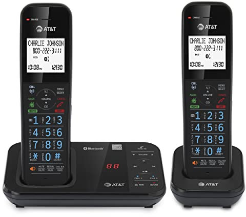 AT&T GL2113-21 - Teléfono doméstico inalámbrico con Bloqueador de Llamadas Inteligente, conexión Bluetooth a la celda, contestador, Altavoz dúplex Completo