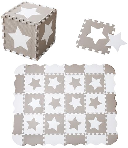 INTOMENG Kindermatte Puzzlematte Baby Play Mat for Floor Interlocking Eva Foam Puzzle Mat Krabbeldecke FüR Baby Sternmuster drucken Krabbelmatte rutschfest 110×142×1cm, Grau Modell 14
