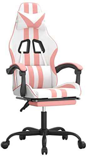 vidaXL Gaming Stuhl mit Fußstütze Drehbar Chefsessel Bürostuhl Drehstuhl Sportsitz Bürosessel Schreibtischstuhl Computerstuhl Weiß Rosa Kunstleder