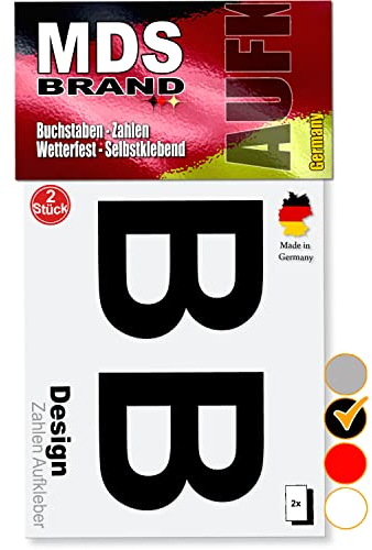 MDS Brand 5cm Design Buchstaben Aufkleber Selbstklebende Klebebuchstaben | Wetterfest Alphabet zum Aufkleben für Briefkasten, Vinyl Buchstaben für Außen & Innen (Schwarz, B)