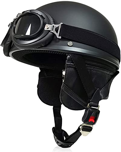 Halbschalenhelm mit ECE, Jethelm Retro, Chopper Helm, Scooter-Helm, Fahrradhelm, mit Schutzbrille und Schnellverschlussschnallen für Damen Herren Erwachsene (Color : A, Size : XL(61~62cm))