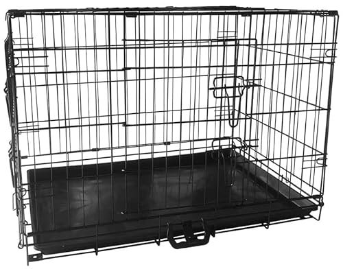 shine planet 30 Inch Dog Crate, 2 Doors Folding Mental Wire Dog Cage Training Kennel with Removable Tray and Handle