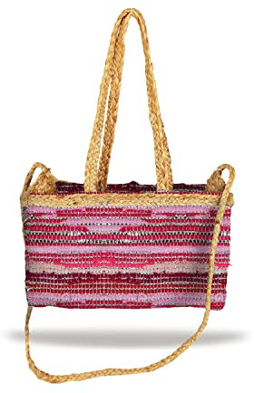 Banzaii Bolsa de verano para mujer, bolso bandolera colorido, bolso de hombro bohemio de paja para el mar, tejido a mano Ibiza Fucsia