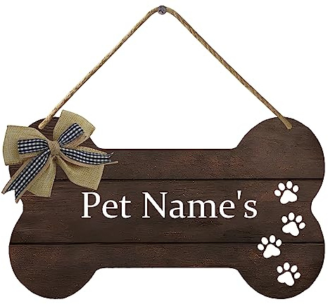 KMszsm Personalized Dog Bone Sign Custom Dog House Wood Sign Decor Custom Name Pet Sign for Home Farmhouse Decor（8.4 x 4.8Inches）