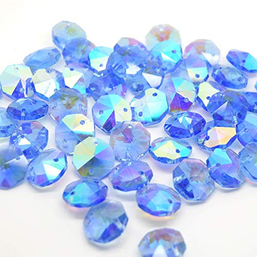 Octagon Glass Faceted AB Beads for Suncatcher Chandelier or Jewellery Making (Light Sapphire AB 14MM (ONE Hole) 50PCS)