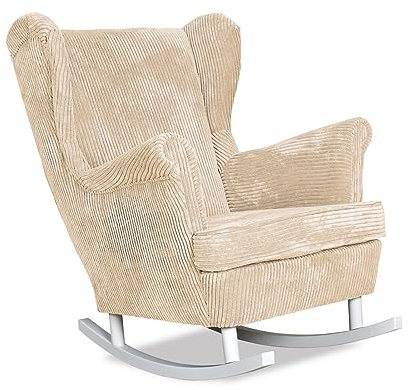 Family Meble Schaukelsessel Cord, Modell Bonito, Skandinavisch, Relaxsessel aus Webstoff, Loungesessel, Ohrensessel, Bequemer Sessel, Für Wohnzimmer, Esszimmer, Schlafzimmer, Büro, Beige