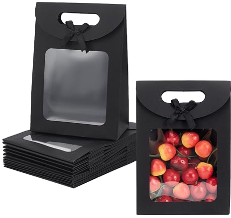 NBEADS 12 pz Sacchetti di Carta Kraft con Finestra, Sacchetto Regalo Stand Up Da 20x7.1x19.5cm con Finestra Trasparente per Imballaggio Matrimonio Festa di Natale Negozio Al Dettaglio, Nero