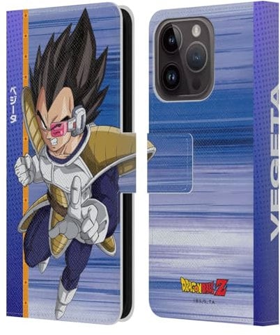 Head Case Designs Officially Licensed Dragon Ball Z Vegeta Saiyan Arc Characters Leather Wallet Case Compatible With Apple iPhone 15 Pro