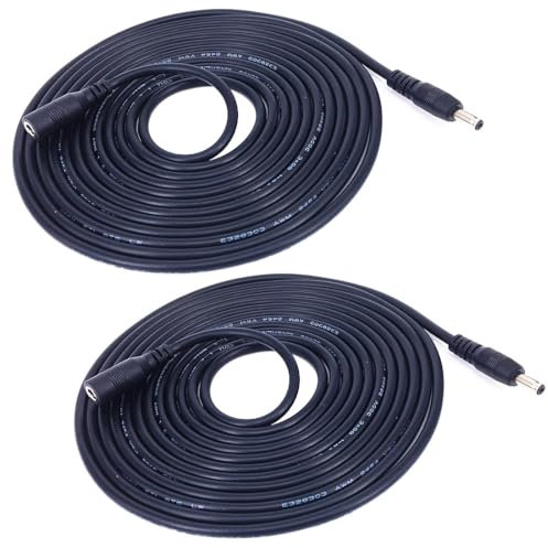 WZCJHZH 2pcs schwarzes DC Stecker Sockel Verlängerungskabel, 3.5mm x 1.35mm Stecker DC Adapter Anschlusskabel, verwendet für LED Lichtstreifen, Kameraüberwachung, etc. (3m)