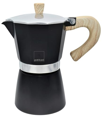 Gnali & Zani Venezia - Caffettiera per caffè espresso | nero | per 9 tazze | tutti i piani cottura inclusi a induzione | in alluminio | Manici in plastica soft touch effetto legno | Caffettiera da