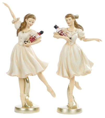 Goodwill Statua in resina a forma di ballerina con schiaccianoci, 25 cm, decorazione da tavolo, set da 2 pezzi
