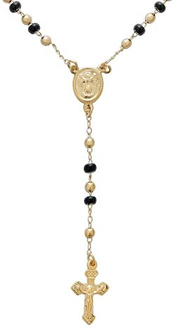 Bling Jewelry Religiöse Schwarze & Goldene Perlen Gesegnete Mutter Jungfrau Maria Rosenkranz-Kreuzkette Für Frauen Teenager 18K Vergoldet