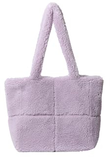 CORIOS Damen Lammwolle Handtasche Flauschige Tasche Plüsch Schultertasche Große Henkeltaschen Niedlich Flauschige Tote Beutel Einkaufstaschen Leichte Tragetasche für Büro Reisen Alltag Lila