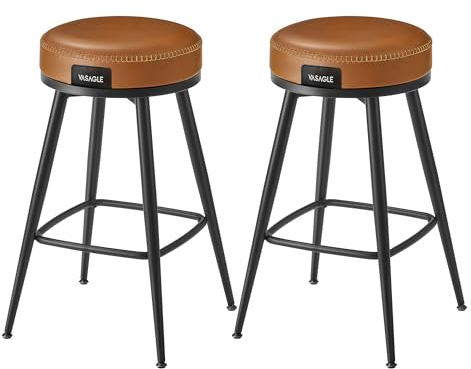 VASAGLE EKHO Kollektion - 360° drehbarer Barhocker, 2er Set, Hocker für Kücheninsel, Kunstleder mit Nähten, Mid-Century-Modern-Stil, 65 cm hoch, Küche, Hausbar, karamellbraun LBC100K01
