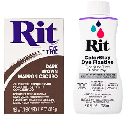 Tinte en polvo concentrado multiusos para Teñir Ropa, Tinte de Ropa, Decoración y Manualidades, Color Marrón Oscuro con Fijador ColorStay