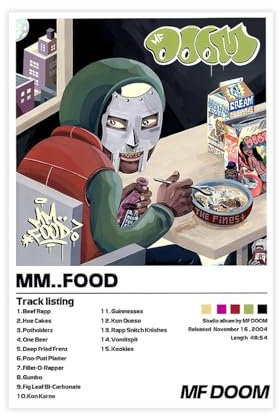 Yeepi MF Doom Poster MM Food Album Cover Poster 3 Leinwandposter Wandkunst Dekor Druck Bild Gemälde für Wohnzimmer Schlafzimmer Dekoration Ungerahmter Stil 30 x 45 cm