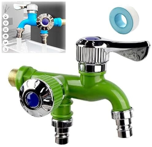 Outdoor Antifreeze Dual Control Faucet,Diverter Faucet Splitter,Extended Double-Control Faucet,Outdoor Antifreeze 2 Way Faucet, Kitchen Toilet Available Faucet,High Temperature Resistance (Green)