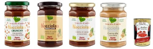 Italian Gourmet Nocciolata Testpaket crema di nocciole Nuss Nougat 4 x 250g | Spalmabile dolce, Brotaufstrich ohne Palmöl, ideale per colazione e snack, Gesamtnettogewicht 1 kg + Kostenlos Polpa 400g