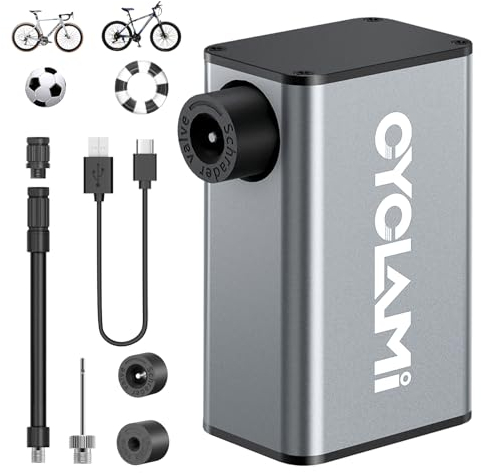 CYCLAMI Bomba de Bicicleta eléctrica portátil, Mini Bomba de Bicicleta de 100 PSI, Bomba de Aire Ultra pequeña, 350 mAh, batería Recargable Tipo C para Todas Las Bicicletas