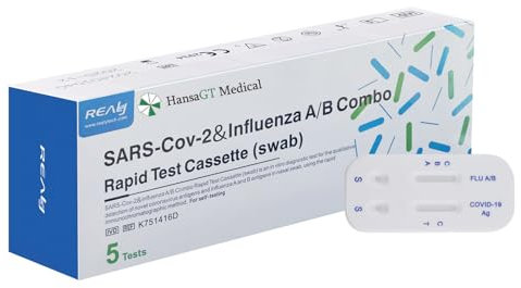 REALY Corona Schnelltest und Grippe Test für Zuhause Covid 19 & Influenza A/B Combo Rapid Test Cassette, Antigen Selbsttest für zu Hause 5 Stück（1er Pack）+E-Book (über Gesundheit)