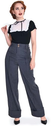 Voodoo Vixen Hose Grey Pinstripe Turn Up Vintage Retro Nadelstreifen