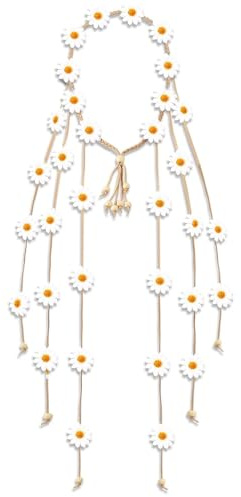 Zeayebsr 1PCS Blumen-Hippie-Stirnband Sonnenblumen-Stirnbänder Blumenkranz Boho Behemain Beige Gänseblümchen-Hippie-Kopfschmuck Mit Verstellbaren Perlen Haarbänder Quaste Haarschmuck