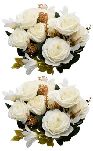 Kunstblumen 4 BüNdel Weiß Brautstrauß KüNstliche Rose KüNstliche Blumen Seidenrose KüNstliche Rosen Blumenstrauß KüNstlich FüR Hochzeiten, Partys, Festivals, KüChe, Haus, Geschenke Dekoration