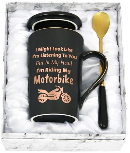 Joymaking Motorbike Gifts for Men - 'In My Head I'm Riding My Motorbike' Coffee Mug, Funny Father's Day Gift, 14Oz Black