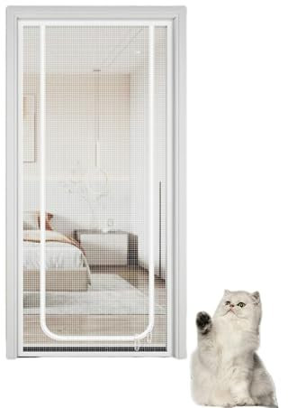 Pantalla para Puerta de Gato, Malla antiarañazos, con Cremallera, Evita Que los Gatos y Perros se agoten (U Blanco, 130 x 220 cm)