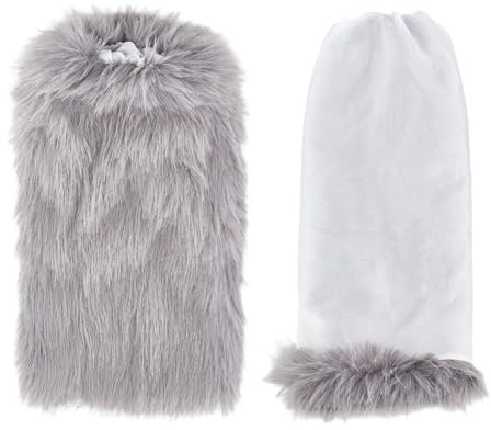 DELORIGIN Faux Fur Leg Warmers Soft Furry Boot Covers Fluffy Grey Long Leg Warmers Over Knee Faux Fur Socks for Women Winter Leg Warm Accessories Christmas Halloween Costume Cosplay Decoration