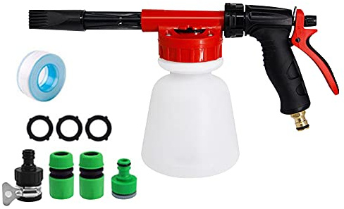Schaumpistole für die Autowäsche – Sprühdüsen-Set mit einstellbarem Seifen-Schaum-Mix und 1-Liter-Flasche – Ideal für Gartenschläuche und einfache Universalverbindung