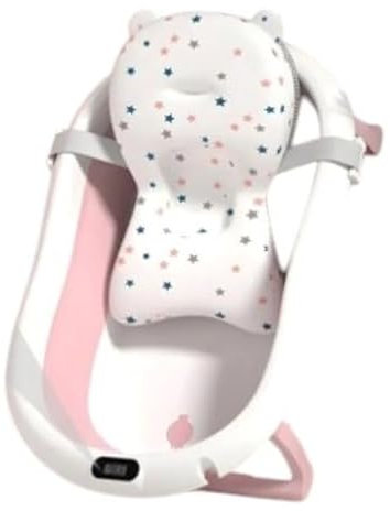 Valle Verde Baby Badewanne, Babywanne, Kinderbadewanne - Mit Thermometer Badekissen - Anti-Rutsch, Faltbar, Platzsparend, 0-2 Jahre - 80 x 52 x 20 cm, Rosa