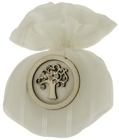 Doni Bomboniere Cresima 12 pz Sacchettini Tondo con Applicazione Tonda Cresima Ragazzo Albero della Vita Segnaposto Evento Ragazza Idee Regalo Complete Originali Economiche