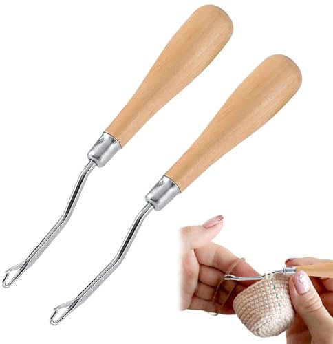 2 Stück Knüpfnadel,Häkelnadel,Knüpfhaken,Häkelnadel,Haarverlängerung Häkelnadel Set,Strickhaken-Set Holz,Häkelnadel-Set,Häkelnadel Stricken Häkeln,Ergonomischer Griff Häkelnadel-Set für Anfänger