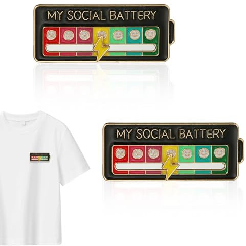 2 Stück Social Battery Stimmungsnadel - Interaktive Emaille Brosche für Soziale Batterie Slider