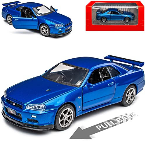 alles-meine.de GmbH Nisan Skyline R34 GT-R V-Spec II Coupe Blau 1998-2002 1/36 Tayumo Modell Auto mit oder ohne individiuellem Wunschkennzeichen