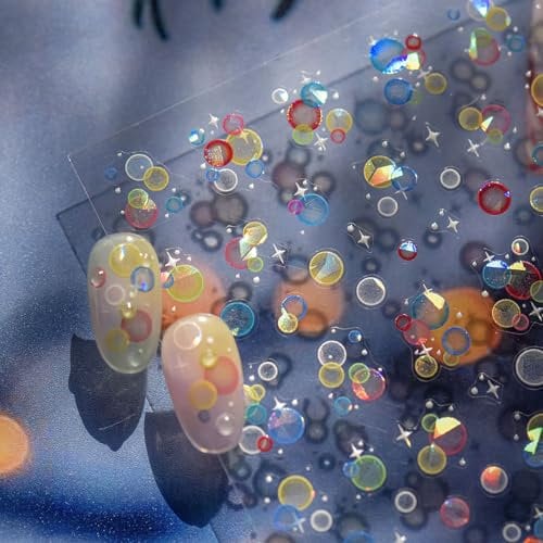 JMEOWIO 3D Embossed Colorful Bubbles Nail Art Stickers Decals Self-Adhesive 5D Nail Supplies Nail Art Design Decoration Accessories 1 Sheets